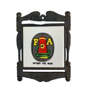 Vintage Tile Trivet "FA" Antique Fire Mark in Cast Iron Made in Japan Ceramic